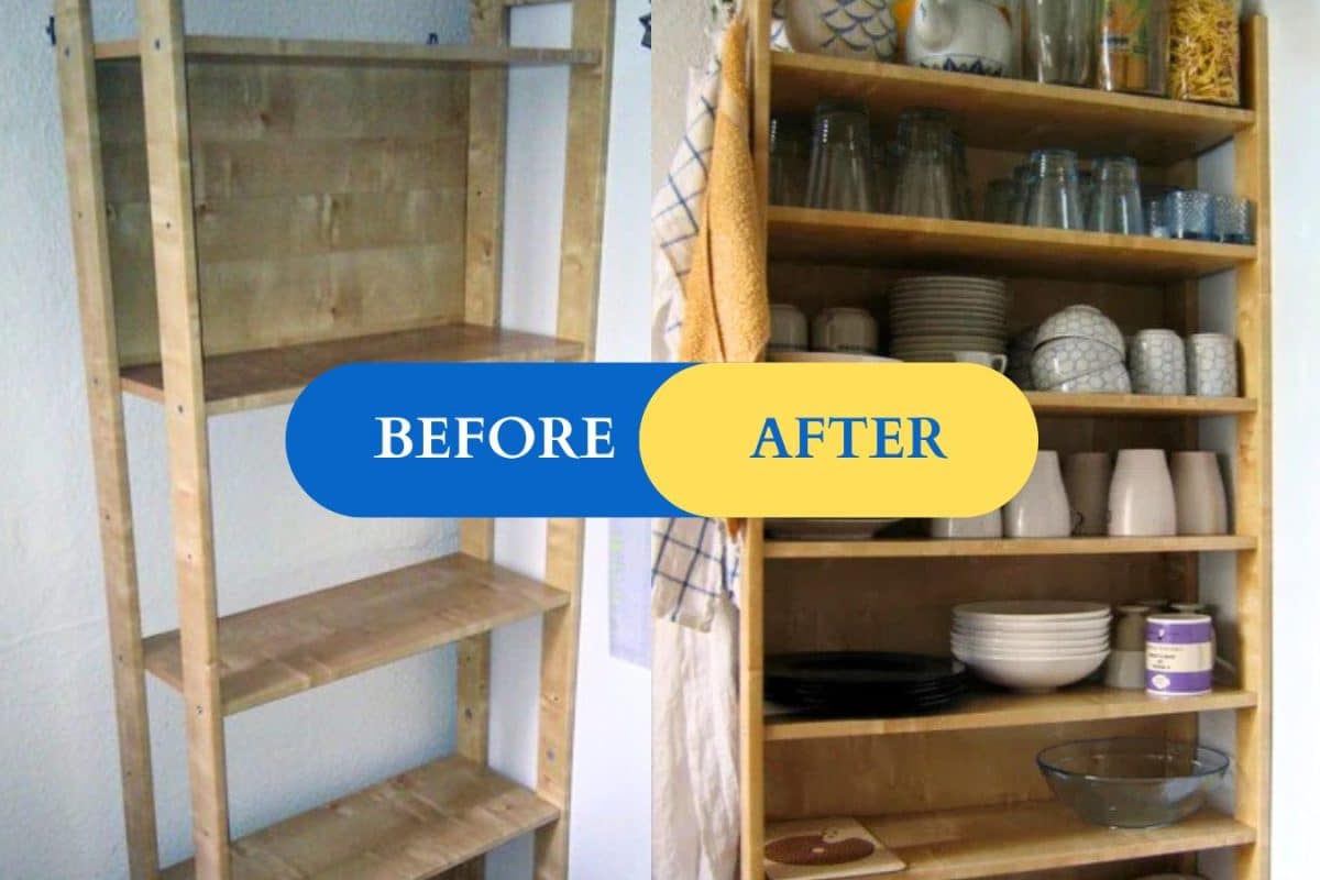 ikea laiva hack before and after combining two shelves into one for more storage and back panel