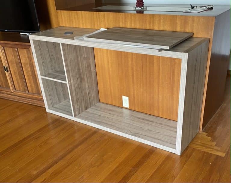 Flat screen TV stand hack from IKEA KALLAX shelving