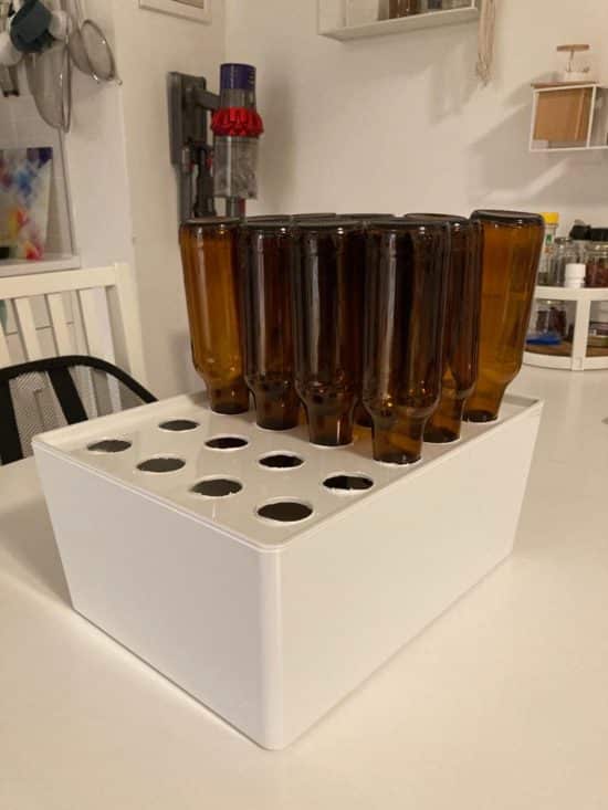 All-in-one beer bottle drying rack, sanitizer and storage