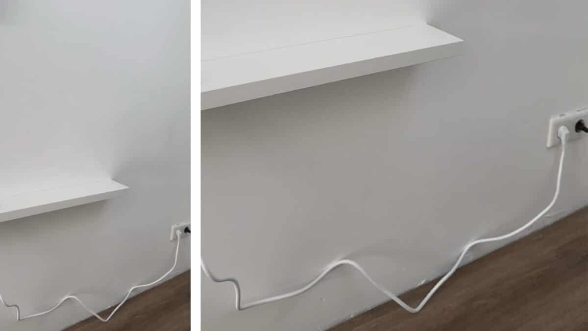 behind couch table with outlet DIY - power up