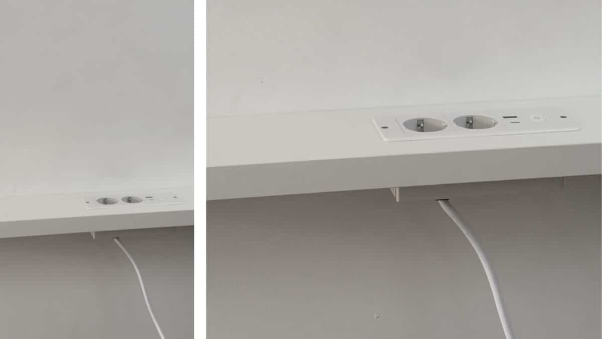 behind couch table with outlet DIY - power charging ledge behind sofa