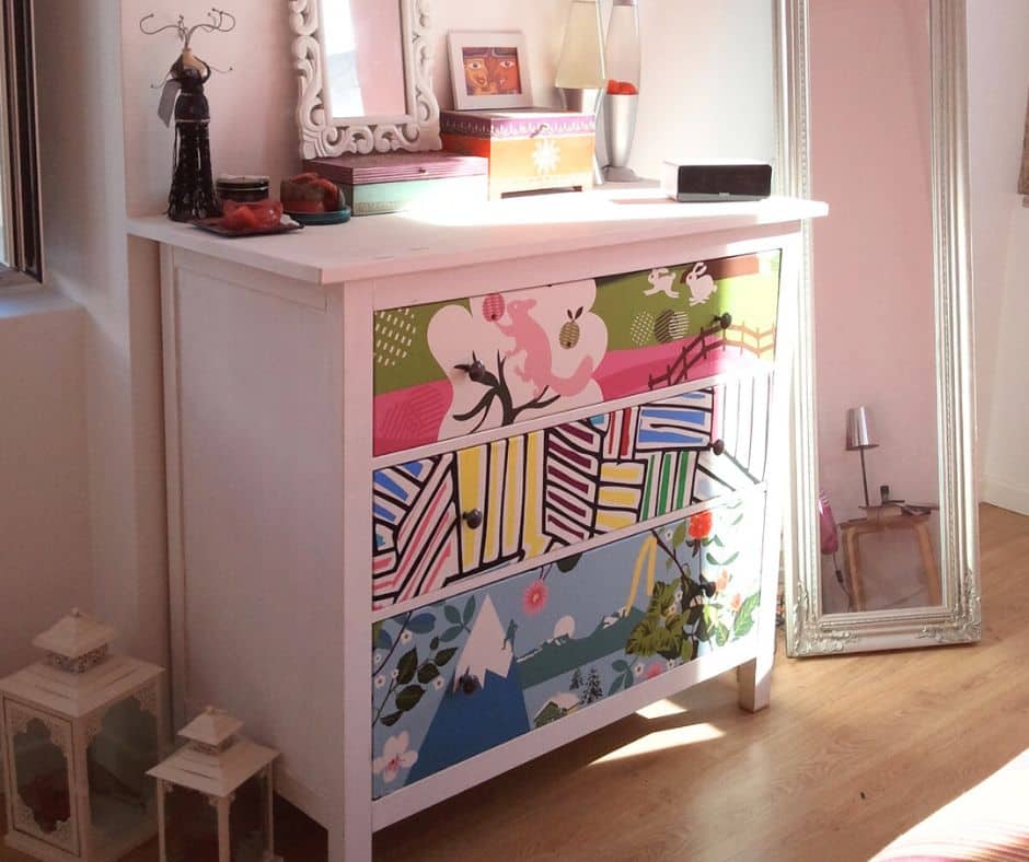HEMNES dresser with IKEA fabric drawer fronts