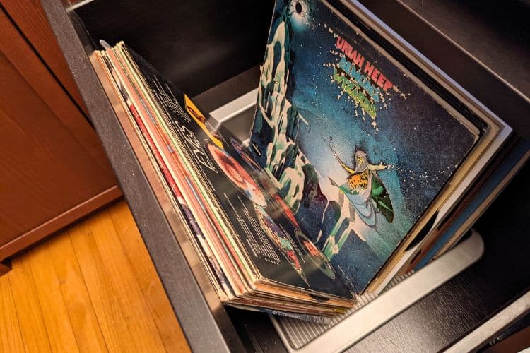 lp vinyl record storage cabinet front facing albums