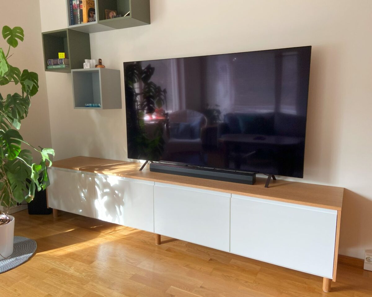 super long tv unit hack from IKEA kitchen cabinets