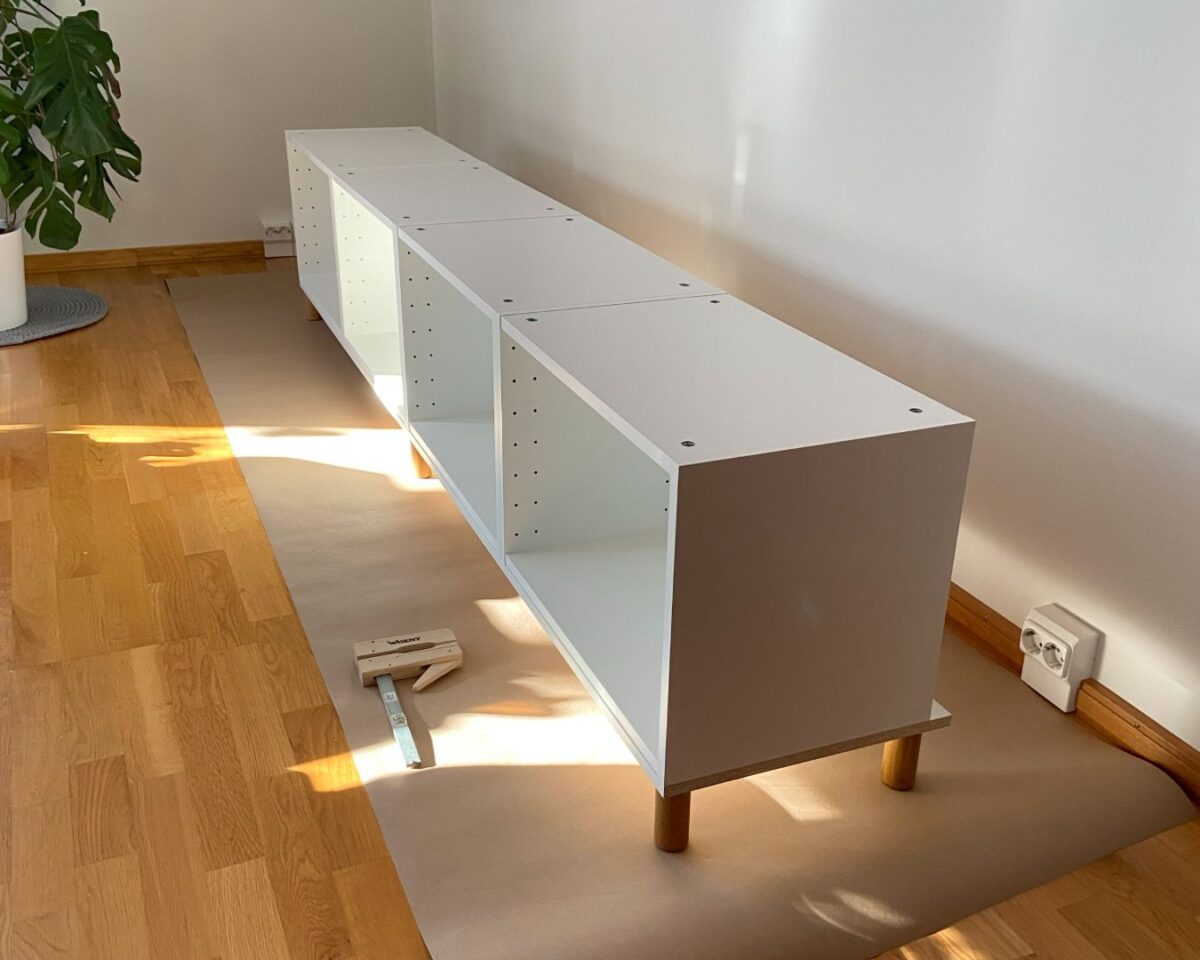 super long tv unit hack from IKEA kitchen cabinets