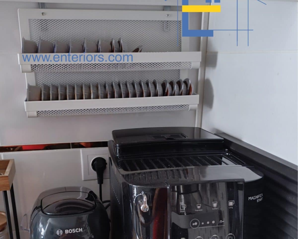 17 - IKEA Hackers Tassimo coffee disc organizer installed at the back of kitchen cabinet