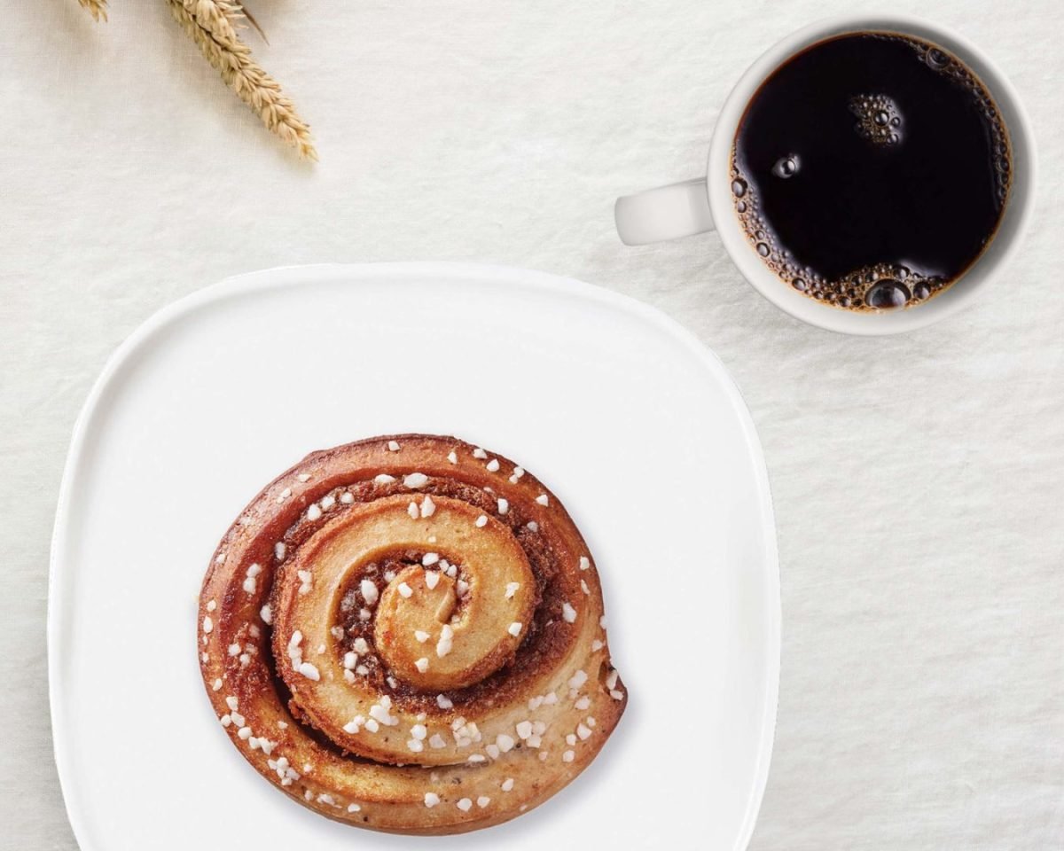 Swedish fika with cinnamon bun and coffee