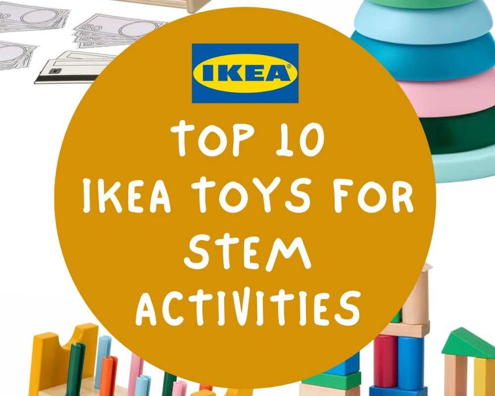ikea stem toys for stem activities - cash register, stacking cups, hammering block, wooden block