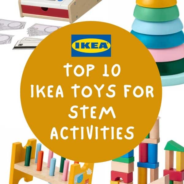 ikea stem toys for stem activities - cash register, stacking cups, hammering block, wooden block