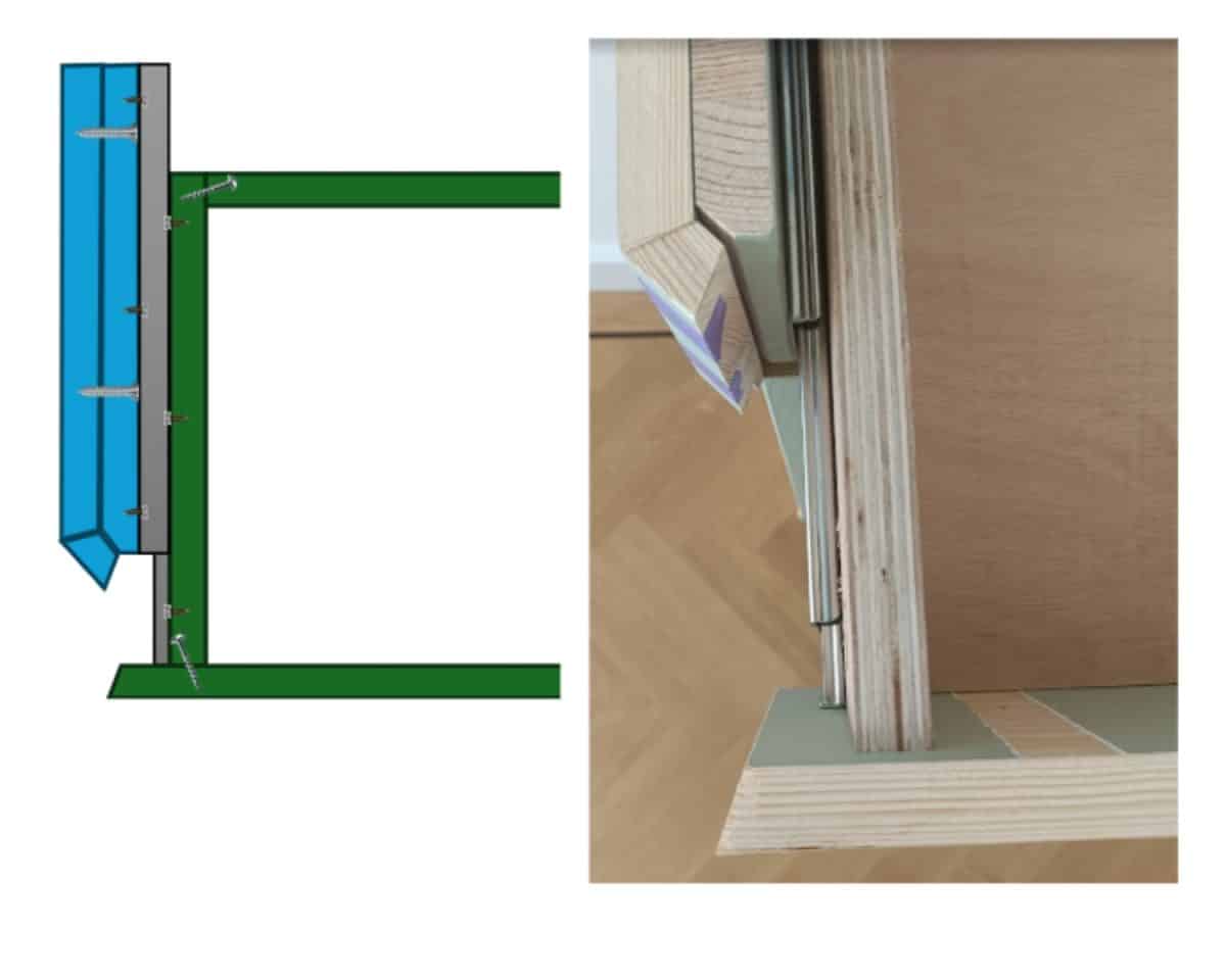 45-degree corner between the drawer front and sides.