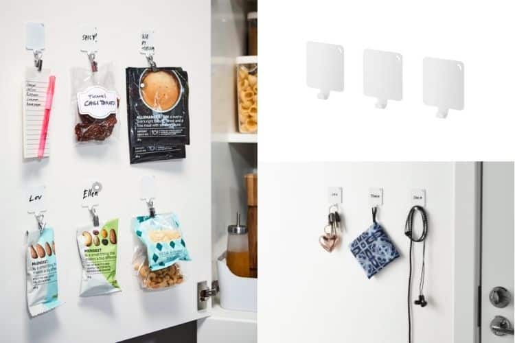 PLUTT-hooks - IKEA Hackers IKEA adhesive hooks on the inside of cabinet doors for small item storage