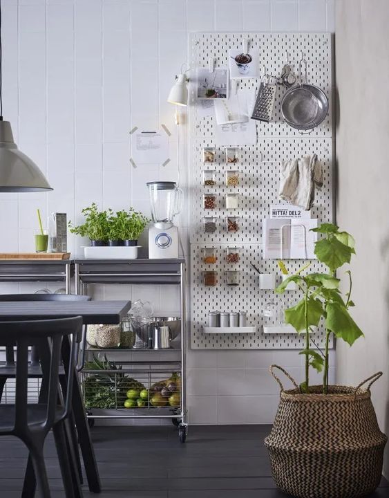 ikea-skadis-in-pantry - IKEA Hackers SKADIS pegboard used in kitchen for vertical storage