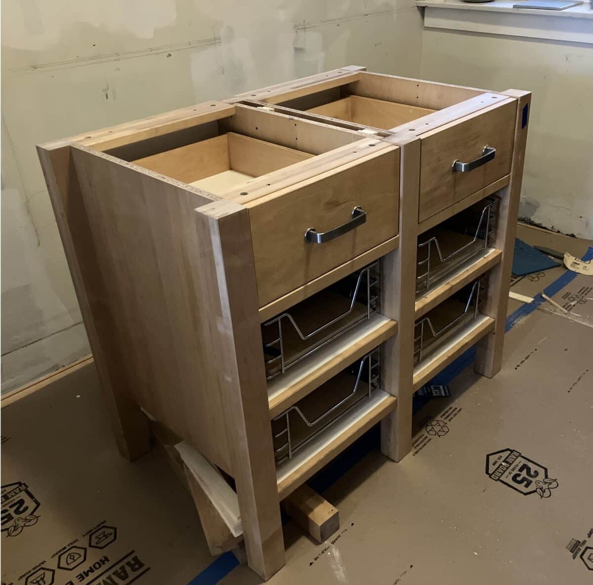 Two IVAR VARDE Cabinets attached together as one kitchen cabinet 
