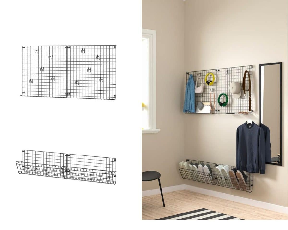 IKEA GREJIG wall grid and wall pocket