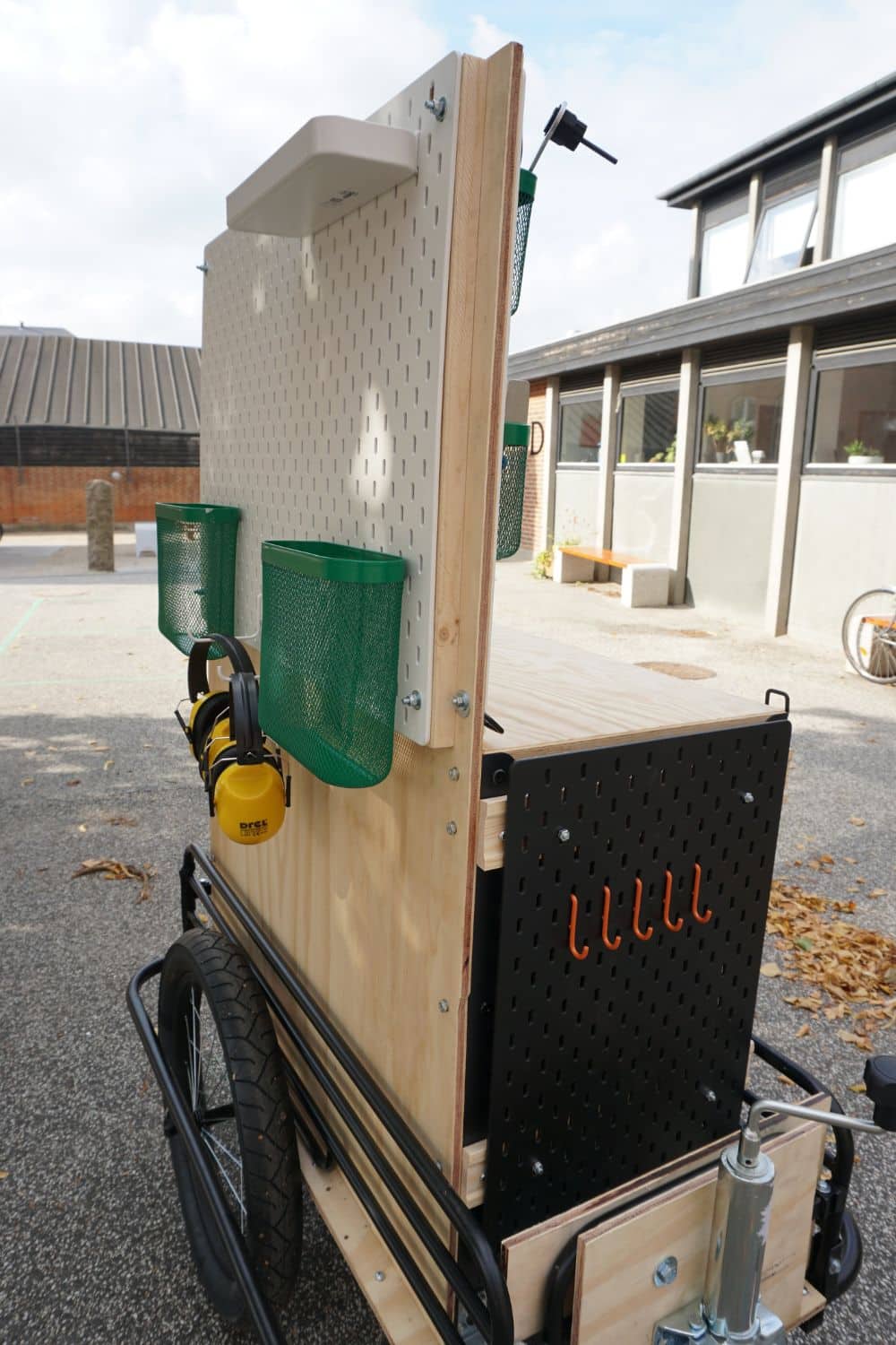 bike trailer with ikea bror workbench hacked for events and festivals attachable to bike