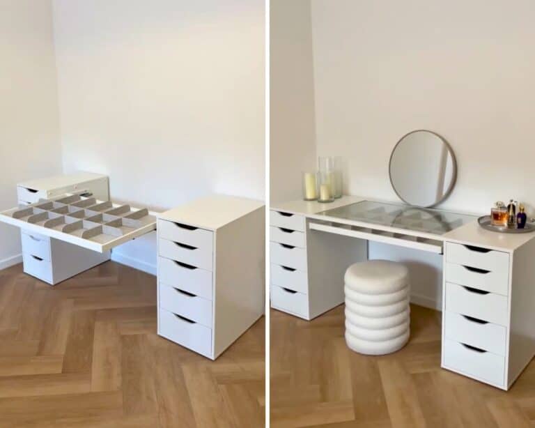 ikea-vanity-desk-768x614 - IKEA Hackers IKEA hack vanity and dressing table set up
