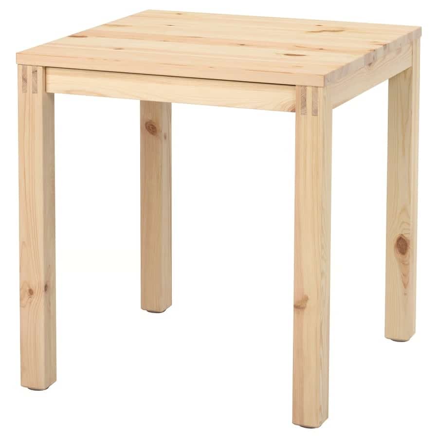 Light natural wood table with a rectangular top and straight legs that support it firmly.