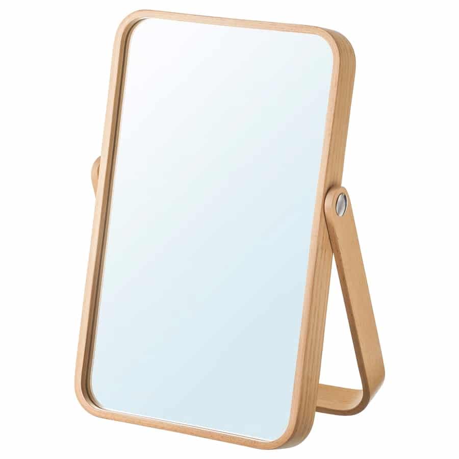 20 - IKEA Hackers Wooden-framed tabletop mirror on an adjustable easel stand.
