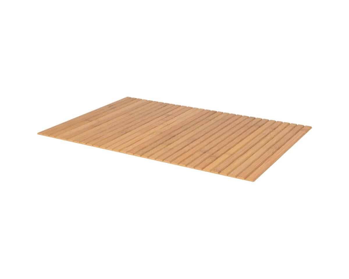 Rectangular bamboo slat mat laid flat, light honey-brown color