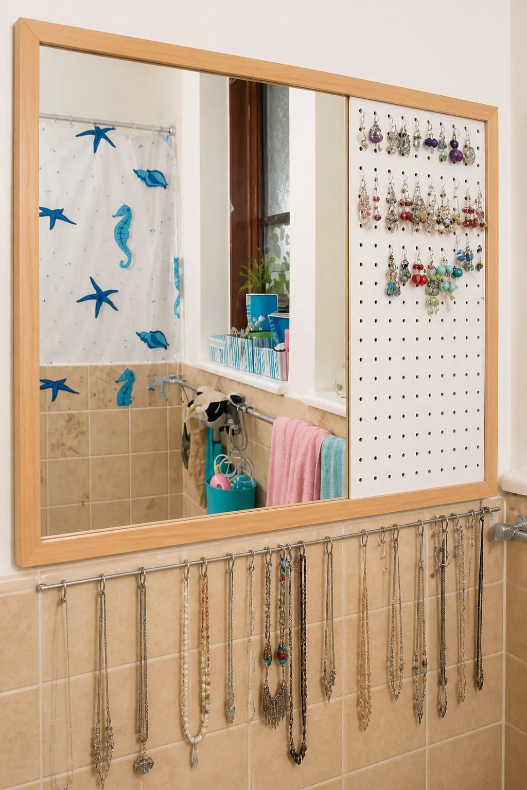 mirror-with-jewelry-organizer-pegboard - IKEA Hackers ikea pegboard ideas - SKÅDIS as a wall jewelry organizer