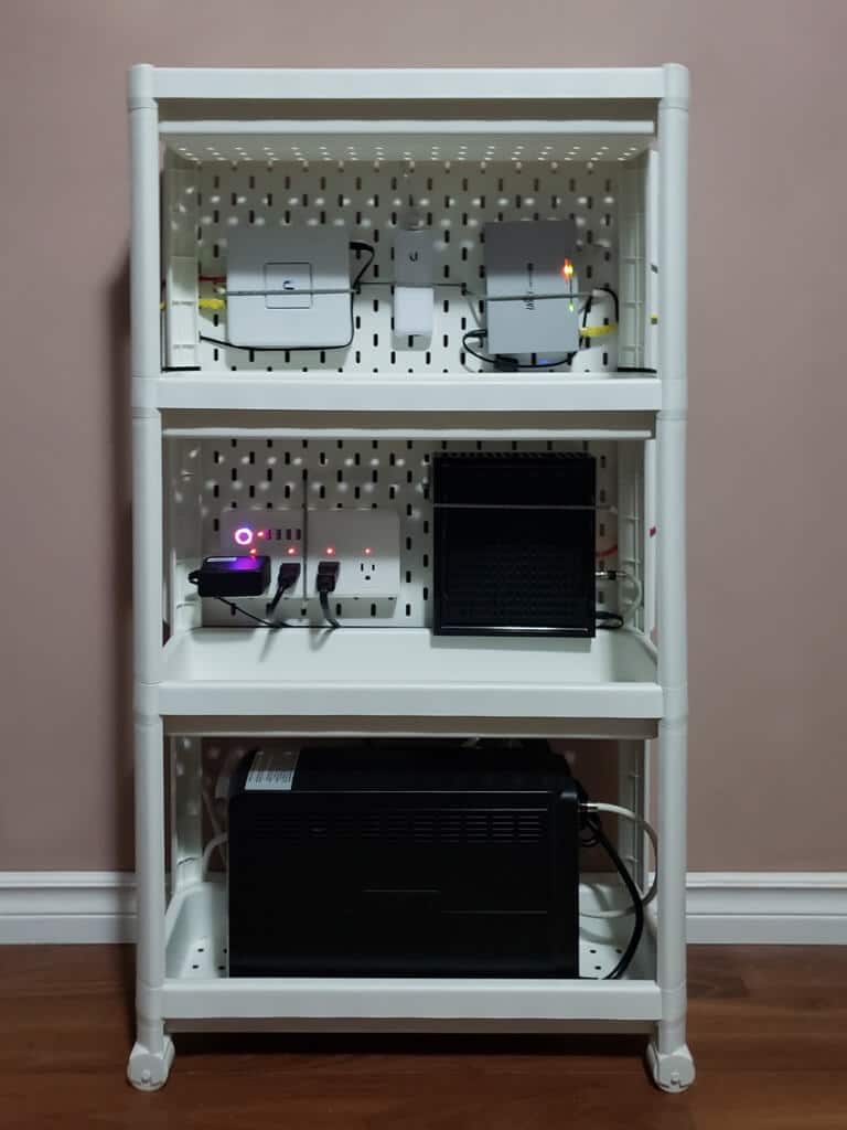 network-cart-2 - IKEA Hackers networking cart with pegboard backer to mount equipment