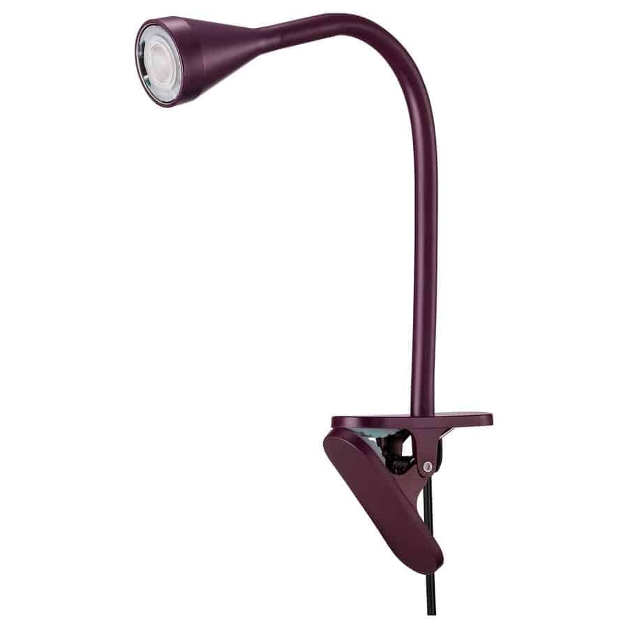 18 - IKEA Hackers NÄVLINGE Clamp Light - Purple gooseneck desk lamp with a clamp base and adjustable joint