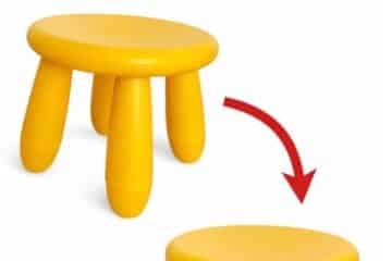 Banner reads 'Wait Until You See the New Version!' with a yellow stool transforming into a similar yellow stool, arrow pointing downward