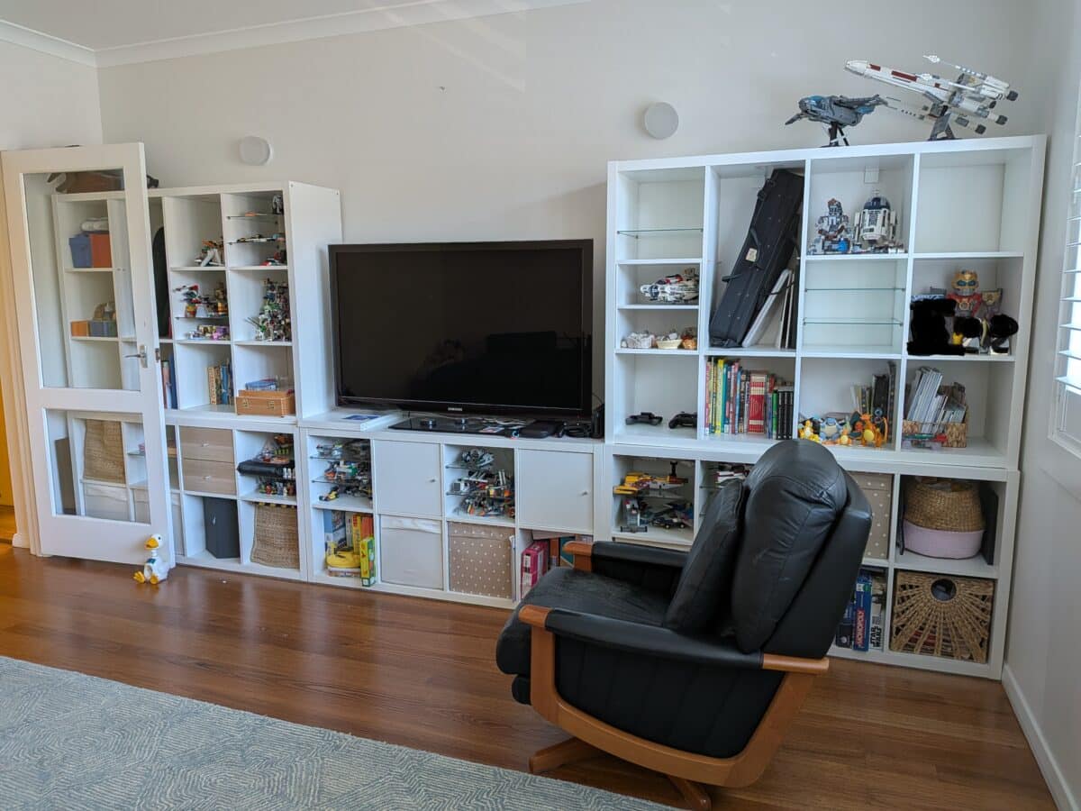 IKEA KALLAX units used for storage and as a TV media unit