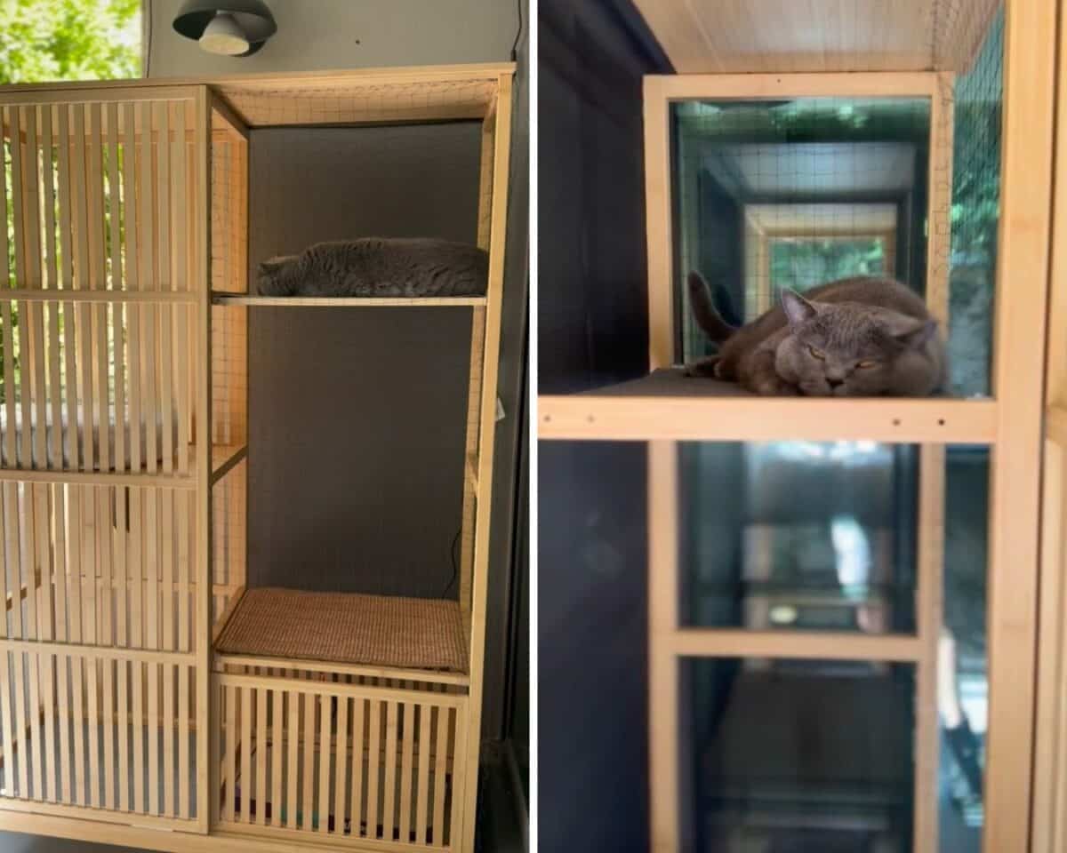 catio ikea nordkisa wardrobe hack - IKEA Hackers IKEA Catio hack with NORDKISA wardrobe. Tall wooden cabinet with vertical slats, left side, and dark back panel visible on the right.